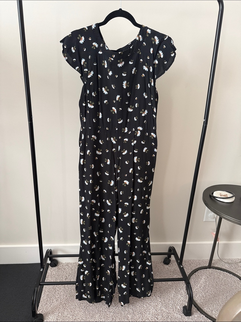 Loft Black Floral Wide-Leg Jumpsuit
